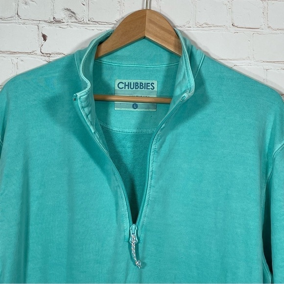 Chubbies Sweatshirt Mens Size Large 1/4 Zip Pullover Teal Made In USA Flaw - Picture 3 of 13